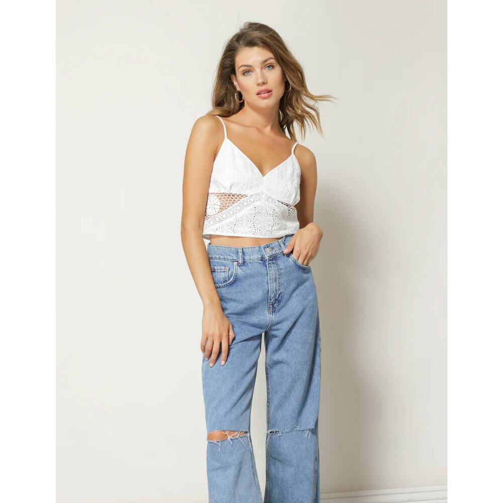 ☀️Line and Dot Lydia Cami White Cropped Cotton Tank NWT Size Medium